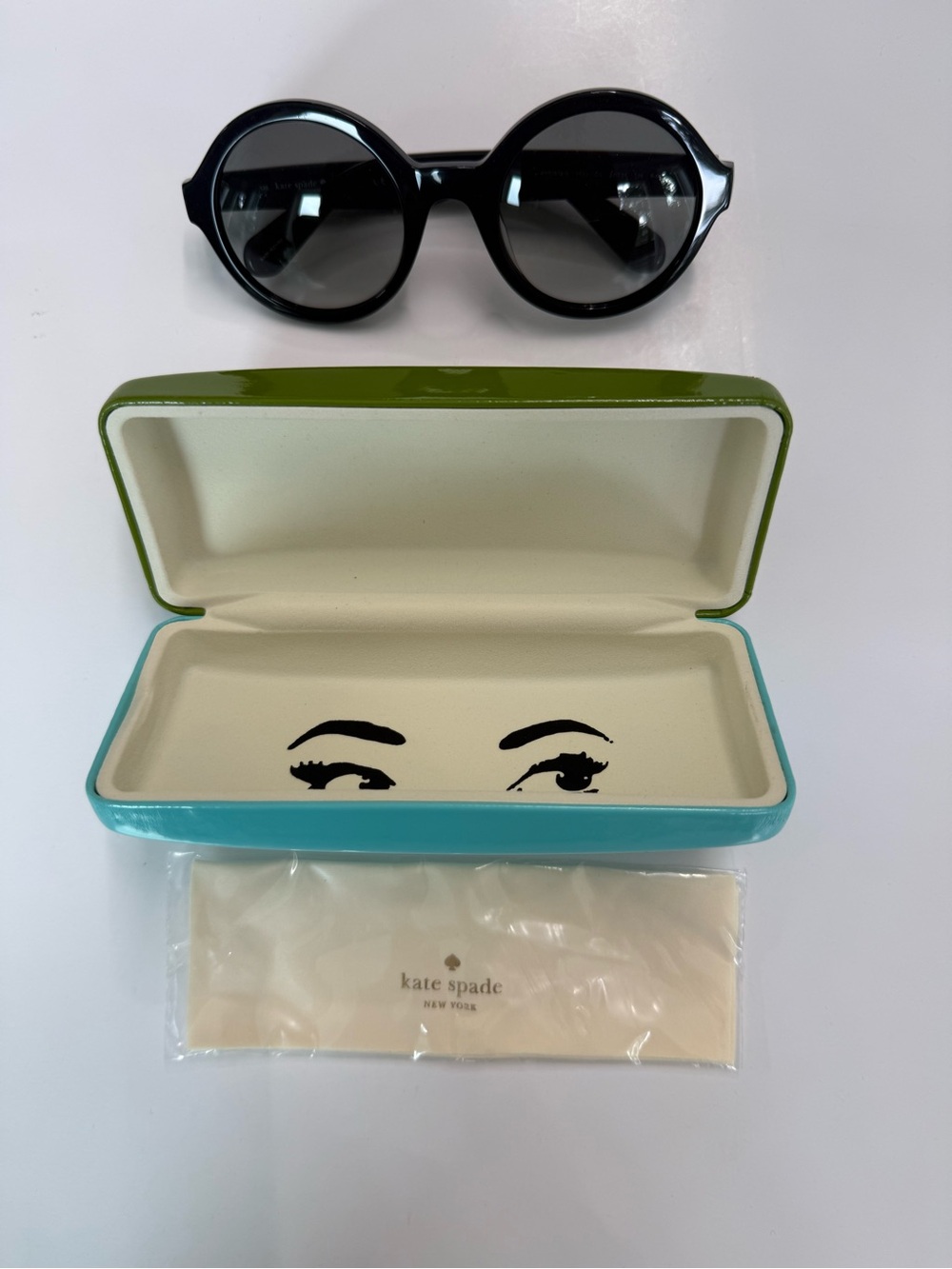 Kate Spade Khrista Round Sunglasses Black Bold Circular Frames Case & Cloth New - Picture 3 of 9